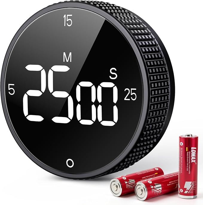 Digital Magnetic Kitchen Timer for Cooking, Large LED Countdown Timer, Rotating Pomodoro Timer, Volume Adjustable, 5/15/25 Min Presets for Kitchen Classroom Grilling Studying