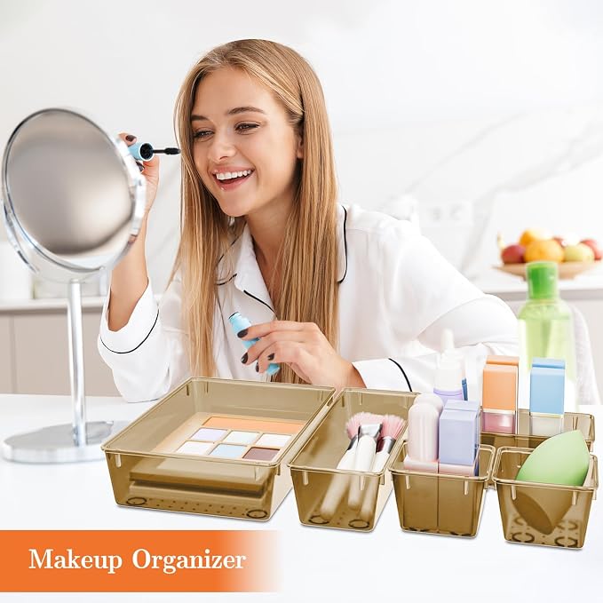 SpaceHacks 25 PCS Plastic Drawer Organizer, 4-Size Versatile Organizer Trays & storage Bins
