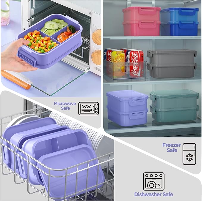 DaCool Lunch Box Adults Bento Box - 74 OZ All-in-One Stackable Lunch Box Containers for Adult Large Bento Box with Fork Spoon Sauce Boxes, Leakproof Lunchbox for Work School Dining Out,Macaron-Color