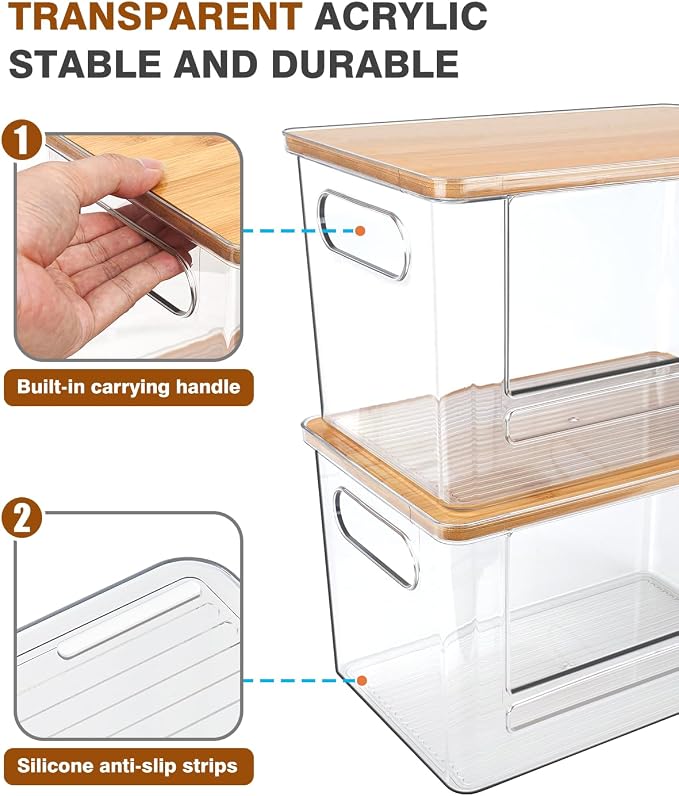 Trash Bag Dispenser 2 Pack (XL+S) - Trash Bag Holder with Bamboo Top | Acrylic Garbage Bags Dispenser Under Sink Organizer for Pantry, Kitchen, Laundry Room, Cabinet 2 Pack (XL+S)