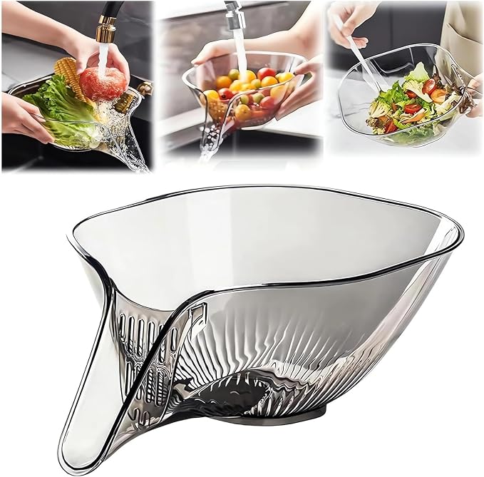 Multi-functional Drain Basket - 2024 New Fruit Cleaning Bowl with Strainer Container, Kitchen Sink Food Catcher Drainer Fruit Rinser Vegetable Washing Filter Bowl over the Sink Colander (1PC, Grey)