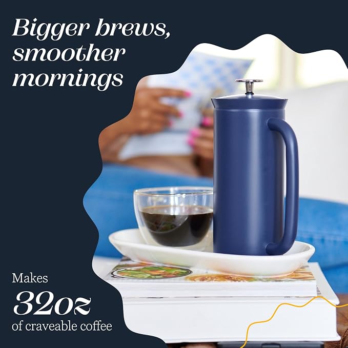 ESPRO P7 French Press, 18oz, Aegean Blue, Stainless Steel Coffee Maker | Double Filter Coffee Press, Grit-Free Coffee, Heat Resistant Insulated tea Press, Easy Hot and Cold Coffee Brewer, Tea Brewer