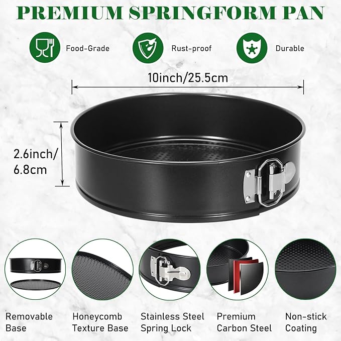 10 Inch Springform Pan with 50 Pcs Parchment Paper Cheesecake Baking Mold | Nonstick Round Tin Leakproof Removable Bottom Bakeware for Cake Pie Pizza and Quiches Carbon Steel and Non-stick Coating