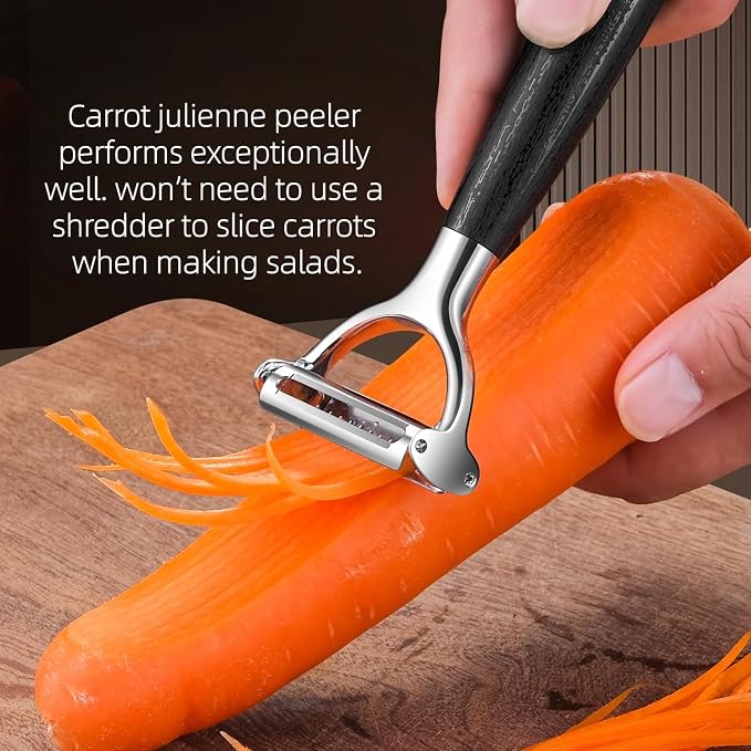 2-in-1 Julienne Peeler Vegetable Peeler for Kitchen | Versatility:Peeling and Shredding, Great for home cooks looking to make vegetable noodles, salad toppings or garnishes