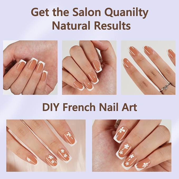 Misssix 160Pcs French Tip Press on Nails Short Square Brown Gel Fake Nails | No Need to File Tips Pre-lasting, Fake Nails for Nail Art DIY 16 Sizes