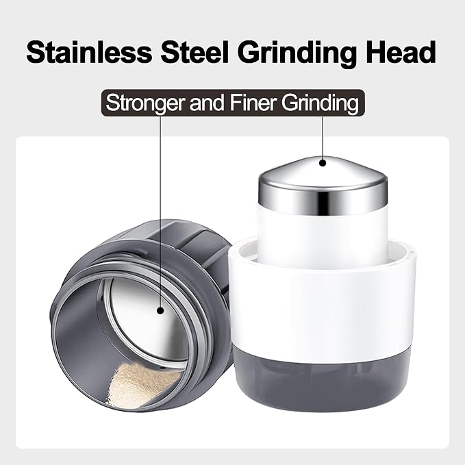 DUBSTAR 3-in-1 Pill Crusher Fine Powder Pill Grinder Pill Cutter Grey | Pill Crushers for Elderly and Pet with Pill Storage and Brush, Pill Splitter for Small or Large Pills