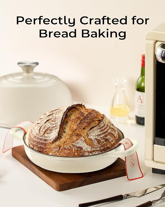 5QT Enameled Cast Iron Sourdough Bread Oven for Homemade, Red | Tight-fitting Dome Lid, Shallow Base Supports Easier Loading & Crisp Sourdough Crusts, Gifts for Sourdough Bakers