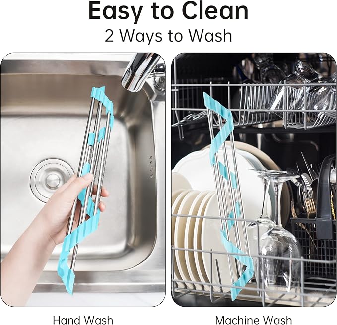 Tomorotec Green Triangle Roll-Up Dish Drying Rack for Sink Corner - Small, Foldable, Stainless Steel, Multipurpose Kitchen Drainer Caddy, Trivet, Rustproof Organizer, Storage Shelf | BPA-Free Food-Grade Silicone Edges Foldable Waterproof Rustproof Heav...