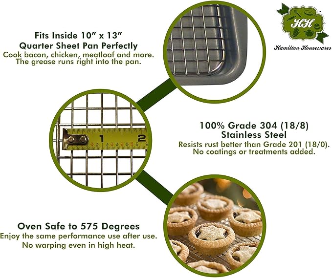 Stainless Steel Cooling Rack - Heavy Duty and Oven Safe, Good for Cooling, Baking and Roasting - Perfect for Cookies, Cakes & More - Fits Perfectly in Quarter Sheet Pan(8.5" x 12")