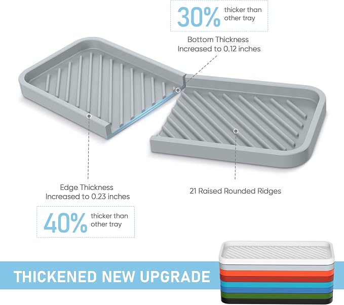 Kitchen Sink Organizer Tray,2 Pack Silicone Sponge Holder for Sink Bathroom | Silicone Soap/Sink/Drip Tray, Small Mats for Kitchen Counter, Soap Dish Tray for Dispenser Bottle, Dishwashing Accessories