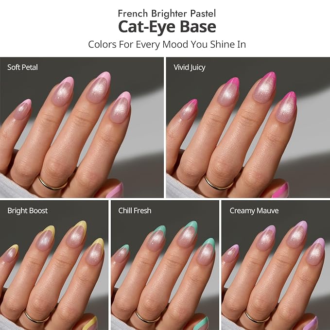 BTArtboxnails XCOATTIPS Pastel French Tip Press On Nails, S Almond, Cat Eye | Lamp-Curable 4-Week Wear, Salon Quality Value at Home, Natural Nail Look, Easy-to-Apply for Beginners, 160ct Nail Tips Only