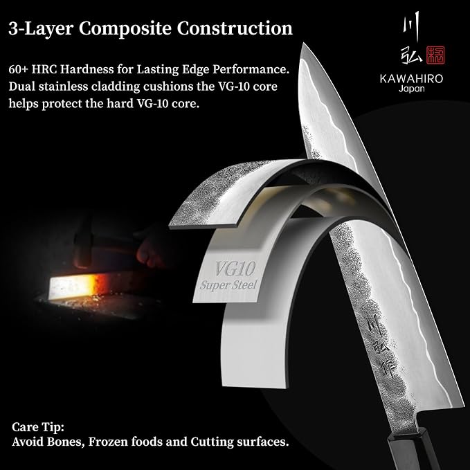 8.27 Inch Japanese Chef Knife, Hand-Forged VG10 for Precise Cuts | Hand-sharpened edge, distal taper, balanced octagonal wood handle, black-forged finish, red velvet-lined wooden gift box