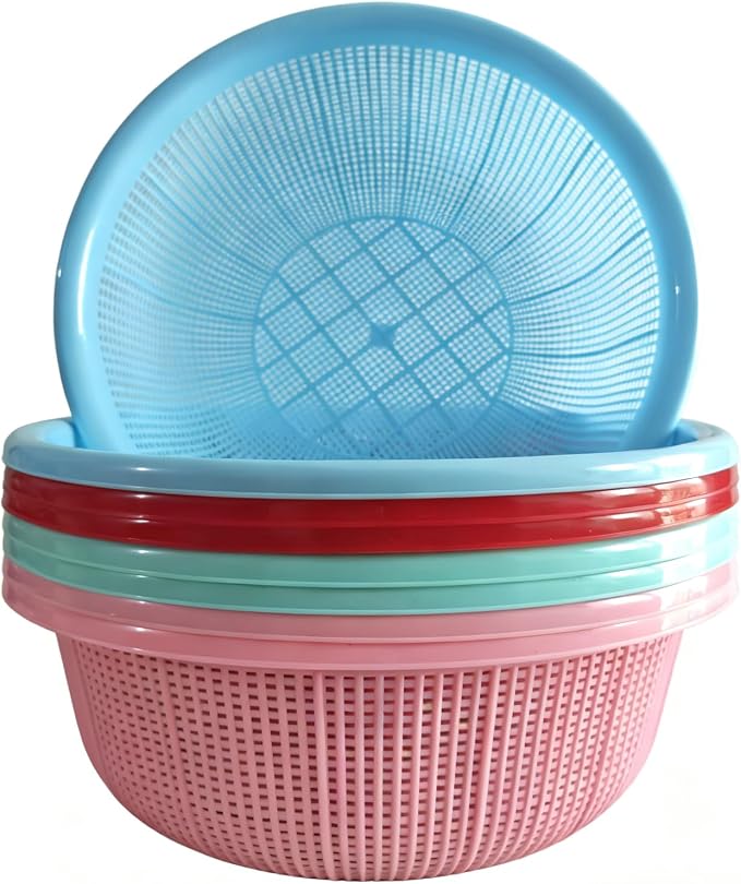8 pcs Plastic Wash Basket Round Perforated Colander Wash Vegetables and Fruits Drain Cooked Pasta Kitchen Essentials Food Strainer Basket Strainer Kitchen Blue pink green red