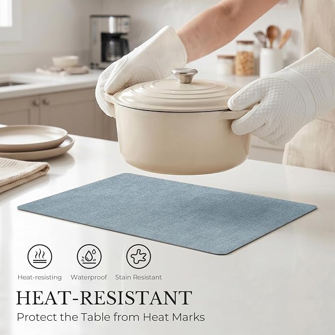 Romanstile Vinyl Placemats Set of 6, Reversible Faux Leather Heat Resistant Wipeable Table Mats, Waterproof Washable Non-Slip Table Placemats for Dining/Kitchen/Outdoor (Grey Sky Blue, 12" x 17")