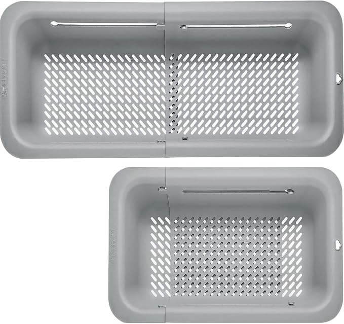 LASSHSWA Collapsible Colander for Kitchen, Over the Sink Strainer Basket for Kitchen, Fruit Pasta Food Strainer Expandable Plastic Colander BPA Free (Gray)