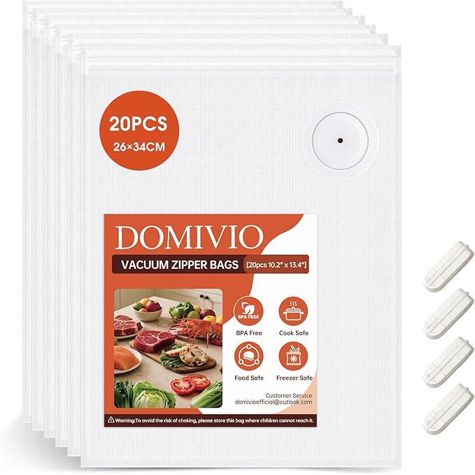 Reusable Vacuum Storage Bags for Food, 20 Pack Large (10.2" x 13.4") BPA-Free Vacuum Sealer Bags, Airtight Sous Vide Bags with Double Zipper & Air Valve for Meal Prep