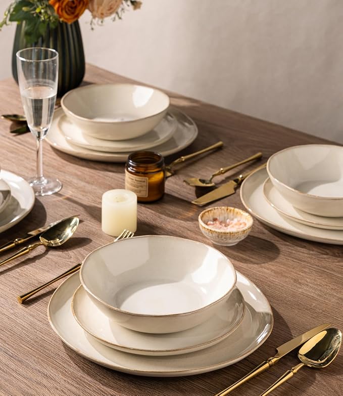 AmorArc Ceramic Dinnerware Sets for 6, 18Pcs Plates and Bowls Sets Dishes | Stoneware Handmade Reactive Glaze Dinner Set, Highly Scratch Resistant | Dishwasher & Microwave Safe Dishware