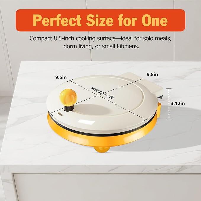 KEINVE 1000W Pizza Maker, 2-in-1 Indoor Griddle and Pizza Cooker, 8.5" 180° Open Nonstick Plate for Quesadilla, Panini, Crepe and More | 8.5" Pizza Cooker, 180° Open Nonstick Plate for Quesadilla, Panini, Crepe and More