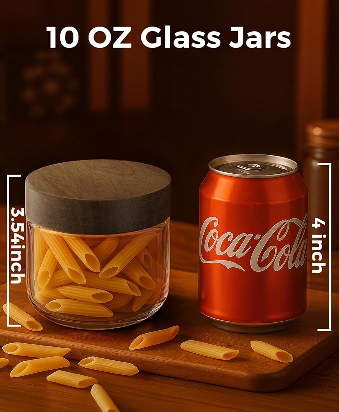 10oz 6 Pack Glass Mason Jars Overnight Oats Containers with Acacia Wood Lid