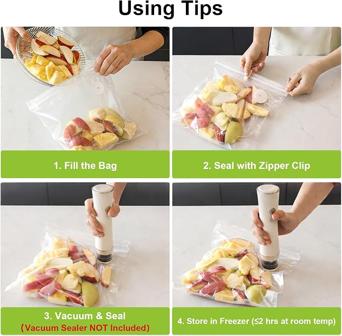 URPOWER Reusable Vacuum Sealer Bags for Food Storage, 50 PCS with 6 Clips | 12x19”(XL, 10PCS) 12x13”(L, 20PCS) 10x11”(M, 20 PCS) Multi-Size Vacuum Seal Bags for Sous Vide, Freezer and Microwave Use