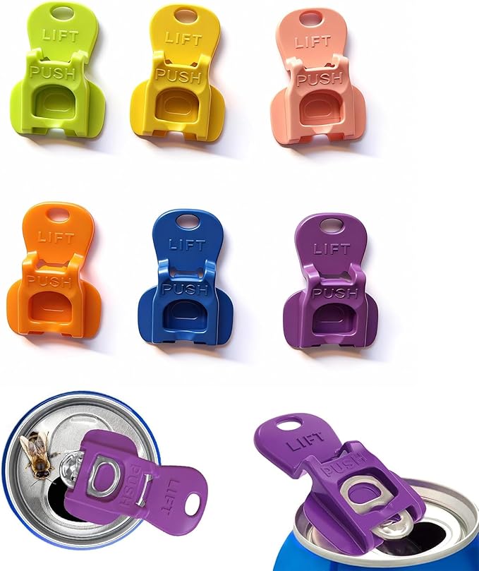 6PCS Colorful Can Tab Openers & Leak-Proof Drink Covers(6 PCS) | One-Hand Soda Can Opener and Reusable Protector Caps for Coke, Beer, Soda, and Aluminum Cans for Parties, BBQ, Camping&Travel