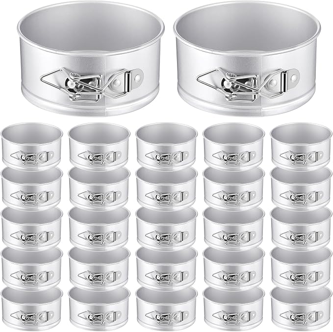 25 Pcs 4 Inch Springform Pan for Baking Mini Cheesecake Pans with Removable Bottom Nonstick Leakproof Round Cake Mold Spring Form Molds for Mini Cheesecake Pizza and Quiches (Silver)