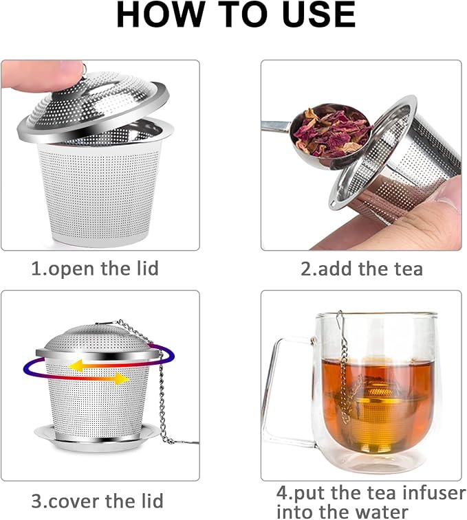 Numola Tea Ball Infuser for Loose Tea with Spoon and Drip Tray, 2Pcs | Loose Leaf Tea Infusers Set, Fine Mesh Tea Steeper, With Spoon and Drip Trays, Extended Chain Hook, Gifts for Men and Women