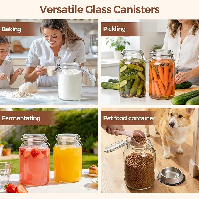 ComSaf Large Glass Jars with Airtight Lids 1.1 Gallon 2 Pack Wide Mouth | Flour sugar rice, Kombucha kimchi, Sourdough pickling, Pantry organization, Pickling fermenting, Cabinet organization