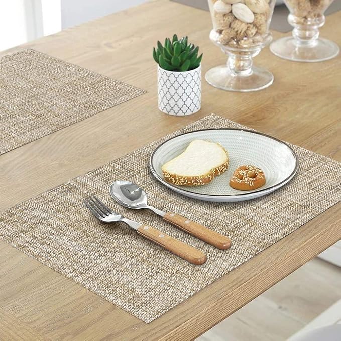 homEdge PVC Placemat, 4 PCS of Non-Slip Heat Resistant Place Mats, Washable Vinyl Placemats, Set of 4 – Linen Yellow
