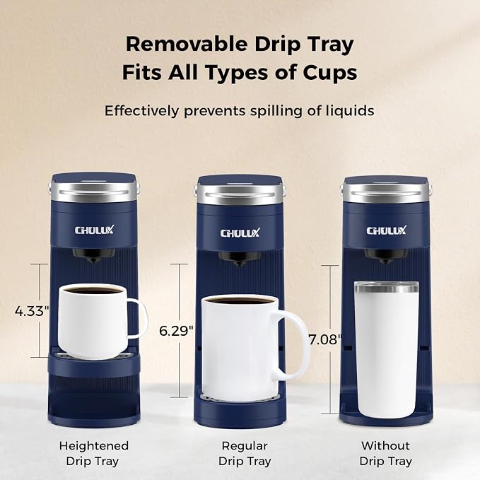 CHULUX Slim Single Serve Coffee Maker for K Cup, One Cup Design, Matte Navy