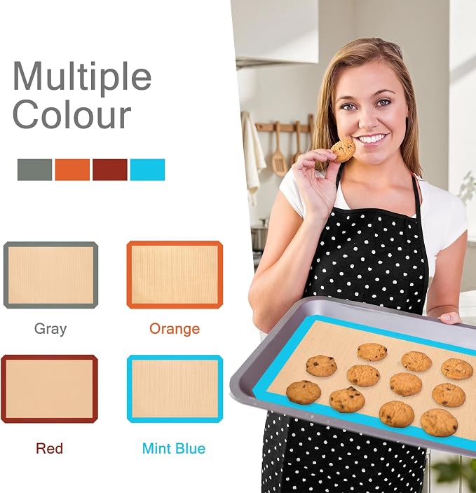 Silicone Baking Mat Set of 3, Non-Stick Baking Sheets | 2 Half & 1 Quarter Sheets, Dishwasher Safe, Reusable Baking Supplies for Cookies, Bread, Pastries & Dough