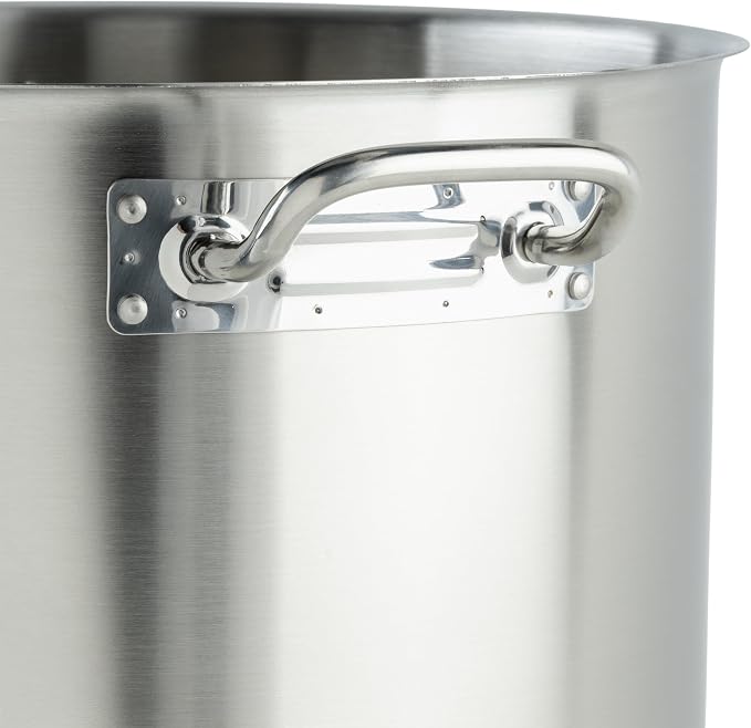 Winware SST-40 Stainless Steel 40 Quart Stock Pot with Cover | Dishwasher safe, Tri-ply heating for even cooking, Secure riveted handles, Great for Stocks, Soups, Pasta and Batch Cooking