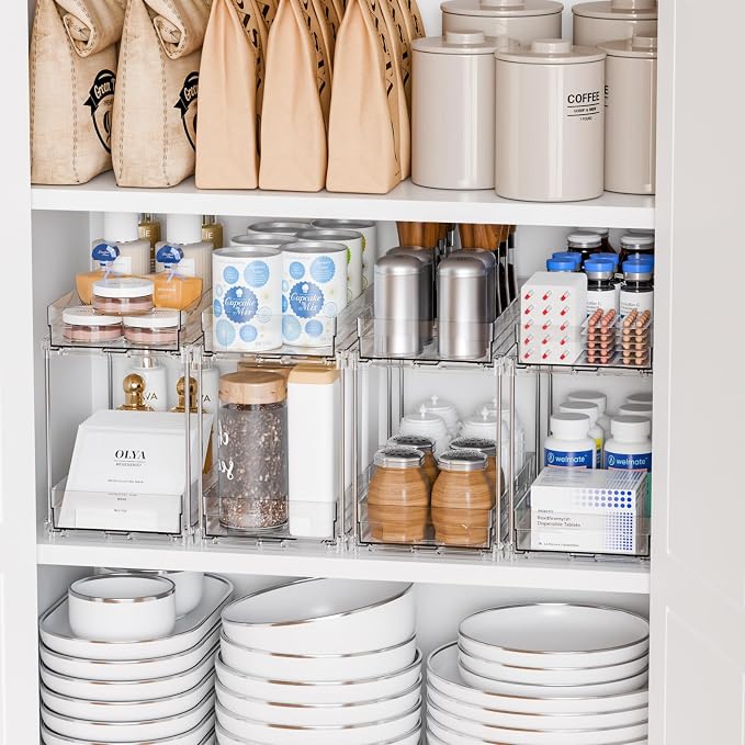 2 Tier Pull Out Cabinet Organizer and Medicine Cabinet Storage for Supplement,Vitamin,Medication and Pill Bottle,10.4" Deep Pantry Organizers Drawer,Under Sink Organizer for Bathroom,Cupboard