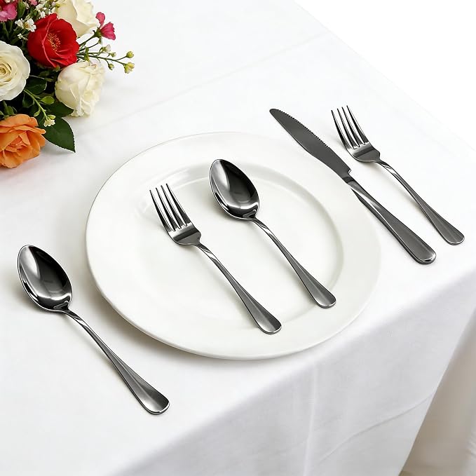 20 Piece Silverware Set, Kitchen Utensils Set for Restaurant & Home, Stainless Steel Cutlery Set, Flatware Set include Forks, Knives, Spoons, Black