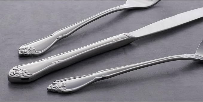 Oneida True Rose Dinner Spoons Silverware Set for 4, Flatware | 18/0 stainless steel, mirror finish | dishwasher safe | great for soup or everyday dining, cutlery set