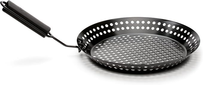 Outset Grill Skillet With Removable Handle, Non-Stick 12" Round Grill Pan | Easy To Cook On & Clean | Detachable Handle So The Pan Can Be Used On The Grill Or Oven | Perfect For Seafood, Veggies & Meat