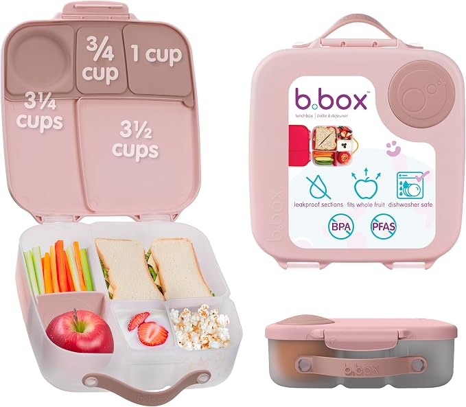 b.box Lunch Box, 8.5 Cup Bento Box for All Ages, Snack Box, Food Containers | Lunch Box Kids + Adults, Lunch Containers, 4 Compartments, Leak Proof, Dishwasher Safe, BPA Free, PFAS Free — Blush Crush