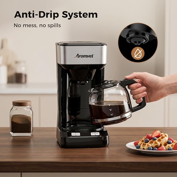 12 Cup Programmable Coffee Maker, 24-Hour Delay Brew, Drip Coffee | Large 1.8L Water Tank, Drip Coffee Machine with Glass Carafe & Reusable Filter, Measuring Spoon, 4-Hour Auto Keep Warm