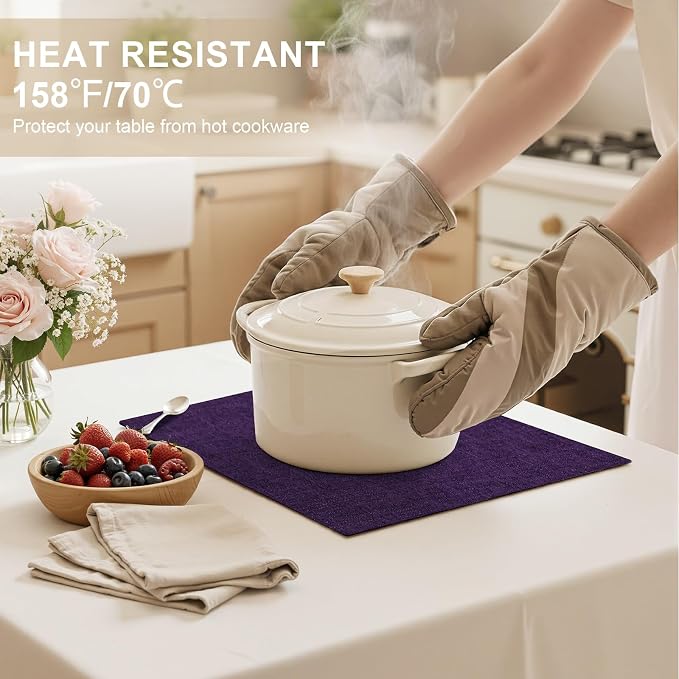 Faux Cotton Linen Placemats Set of 6, Cloth Washable Farmhouse Dining Table Mats for Indoors & Outdoors, Easy to Clean, Purple, 13 x 19 Inch