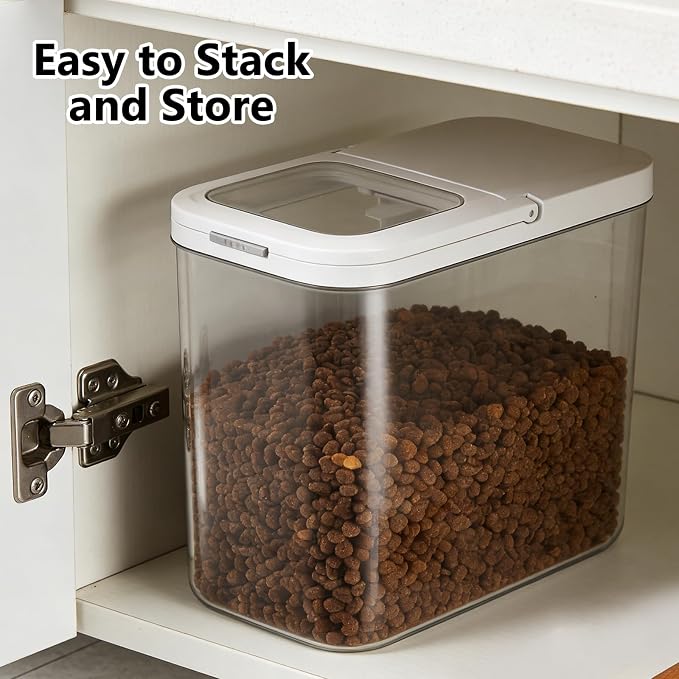 Pet Food Storage Container with Lid & Scooper 10-15lbs/12L Dog Food Storage Container Clear Airtight Cat Food Storage Container BPA Free Dog Treat Container Store Dry Food for Pantry Kitchen