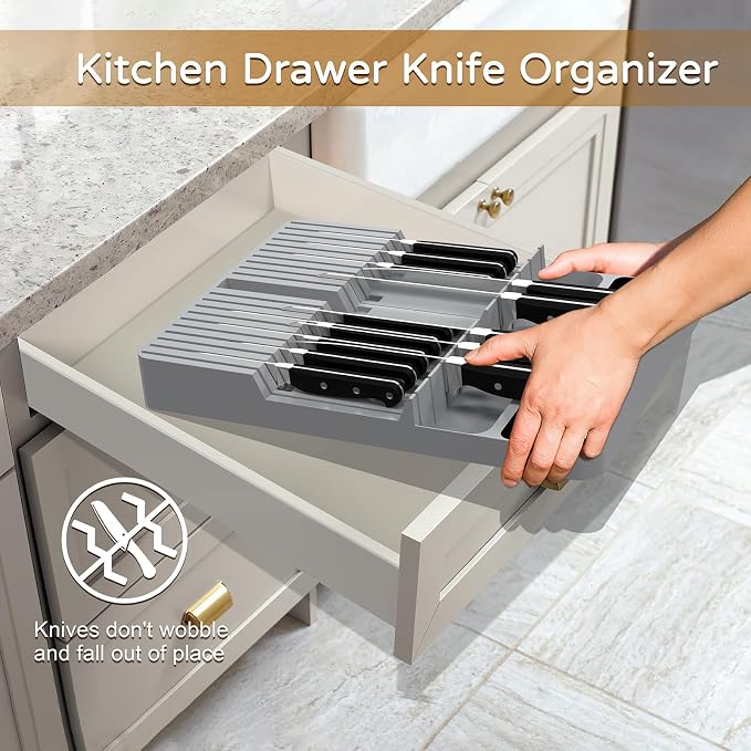 NIUXX Knife Drawer Organizer, Large Capacity In-Drawer Knife Block Set | Holds 20 Knives and 1 Sharpening Steel (Not Included), Suitable for Knife Organizer for Kitchen Drawer