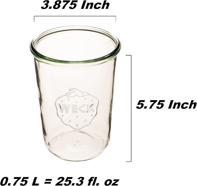 WECK Canning Jars 743-25.3 fl. oz Mold Jars - Eco-Friendly Canning Jar - Storage for Food, Yogurt with Air Tight Seal and Lid - 3/4 Liter Tall Jars Set - Set of (2 Jars with Wooden Lids)