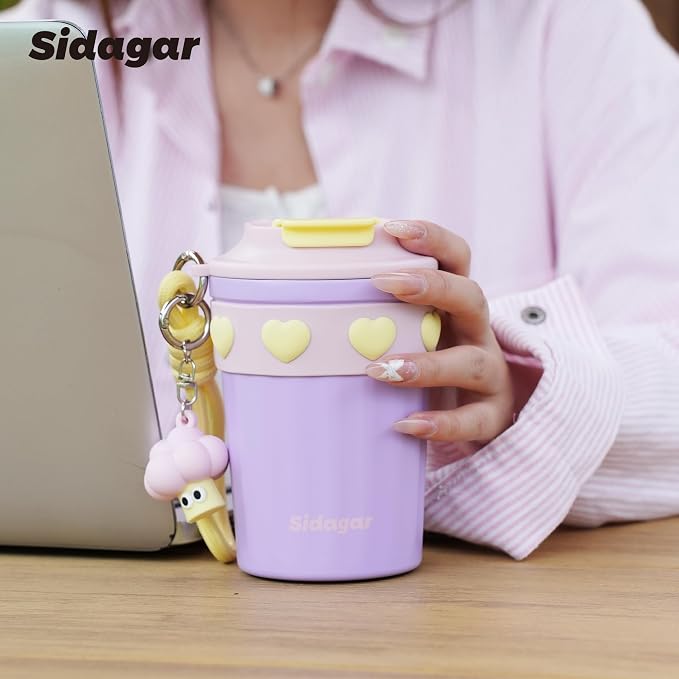 SDGA+ 12 oz Travel Coffee Mug Spill Proof Leak Proof, Stainless Steel Thermal Coffee Cup with Lid, Resuable Cup for Hot and Cold, Portable Tumbler for Women, Lavender Honey
