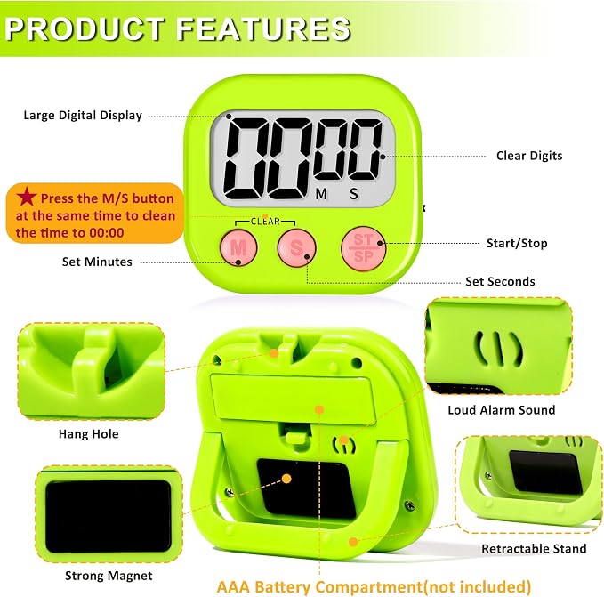 ZILLEEN Classroom Timer for Kids Teachers 2 Pack Digital Timers Blue Green | Strong Magnetic, Large Screen, Big Button, Teacher Classroom Must Haves Kitchen Timers for Cooking Egg Exercise Study