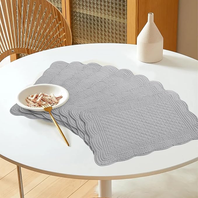 HOMBYS Quilted Placemats Set of 6 Washable-13x18 inches Rectangular Placemats for Kitchen Table-100% Cotton Fabric Rectangular Table Mats, (Dark Grey)