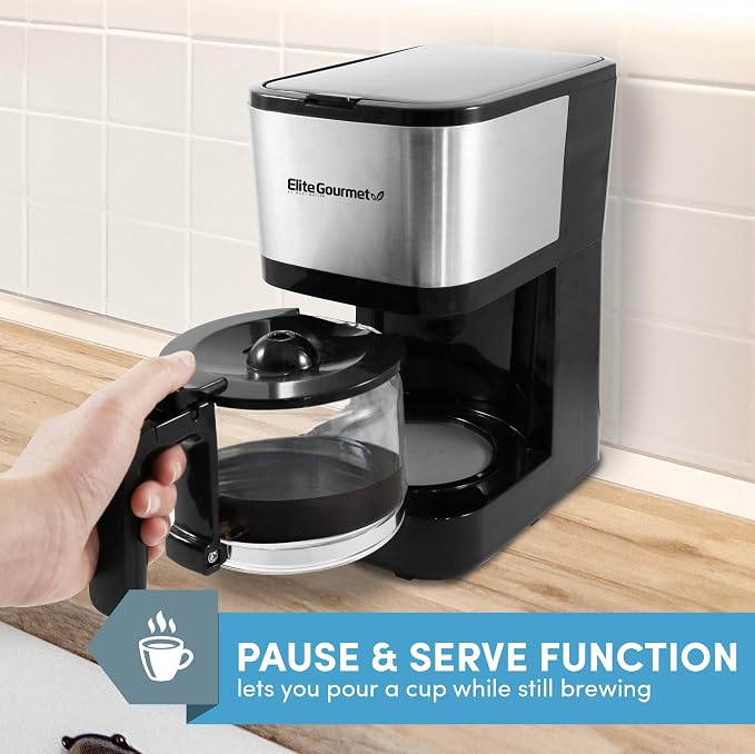 Elite Gourmet EHC9420 Automatic 5-Cup Drip Coffee Maker, Pause N Serve | Reusable filter, On/Off switch, and water level indicator for easy monitoring