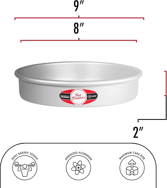 Fat Daddio's Anodized Aluminum Round Cake Pans, 2 Piece Set, 8 x 2 Inch