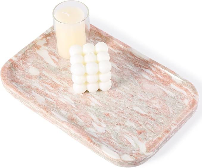 Karibiber Marble Vanity Tray, Marble Bathroom Tray Countertop, Decorative Tray for Dresser, Rosso Red Stone Serving Trays for Kitchen, Perfume, Jewelry Candle Holder, Catch All