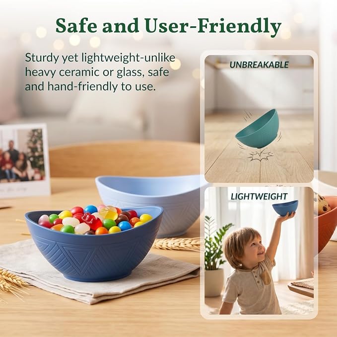 Wheat Straw Bowls 10 OZ Small Serving Bowls Unbreakable Dessert Bowls for Kitchen, Camping, RV, Party, Unbreakable Mini Oval Bowls for Ice Cream Microwave and Dishwasher Safe (6 PCS Multi)