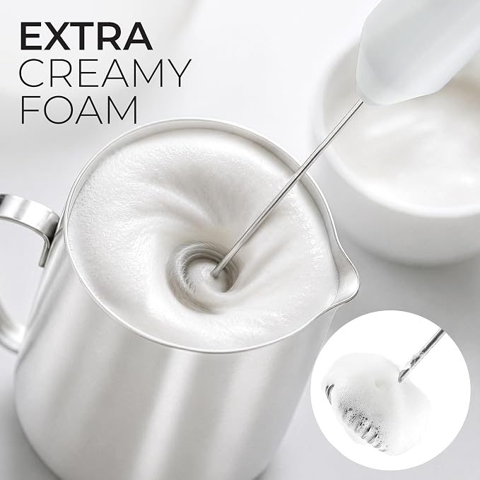 Zulay Kitchen Powerful Milk Frother AA Batteries Included – Ultra Fast Handheld Drink Mixer with Stainless Steel Whisk Stirrer for Coffee, Protein, Matcha & More, Frother Wand Electric Frothmate